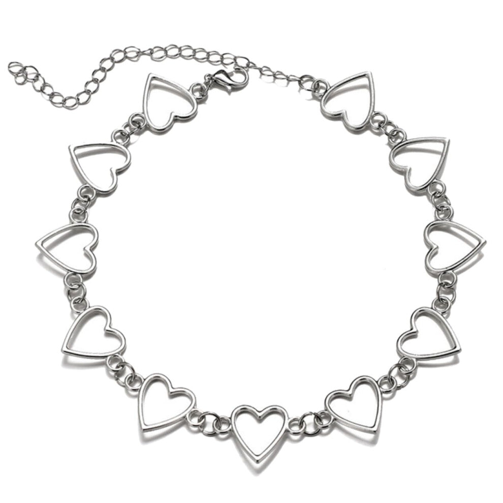 Hollow Heart Choker Necklace for Women, Metal Heart Shaped Delicate Jewelry, Elegant Style for Dresses and Shirts