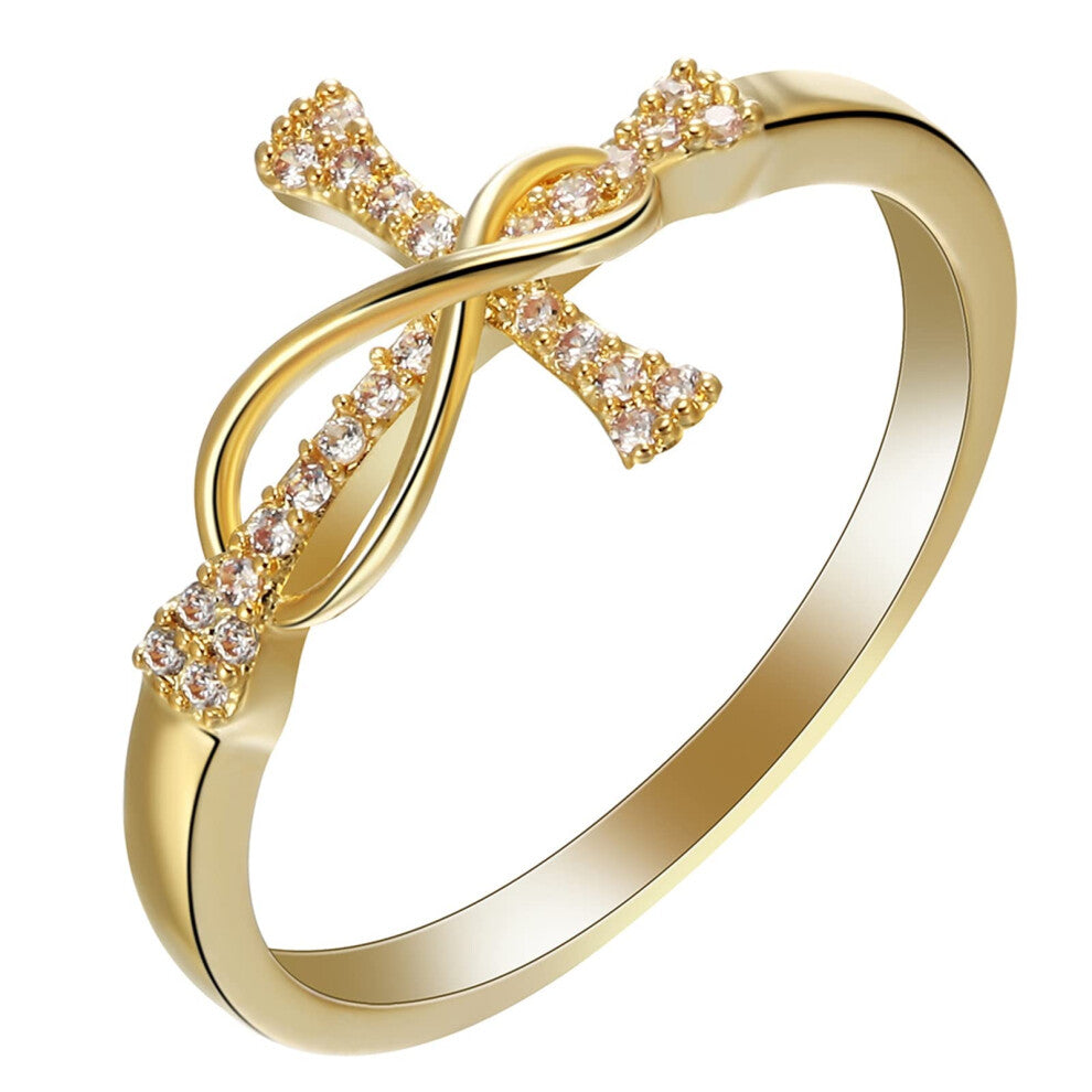 Women's Plus Size Engagement Ring Gold Cross Of Infinity Design For Girlfriend Gift Sizes 52-62 (16.6-19.7), 60 (19.1)