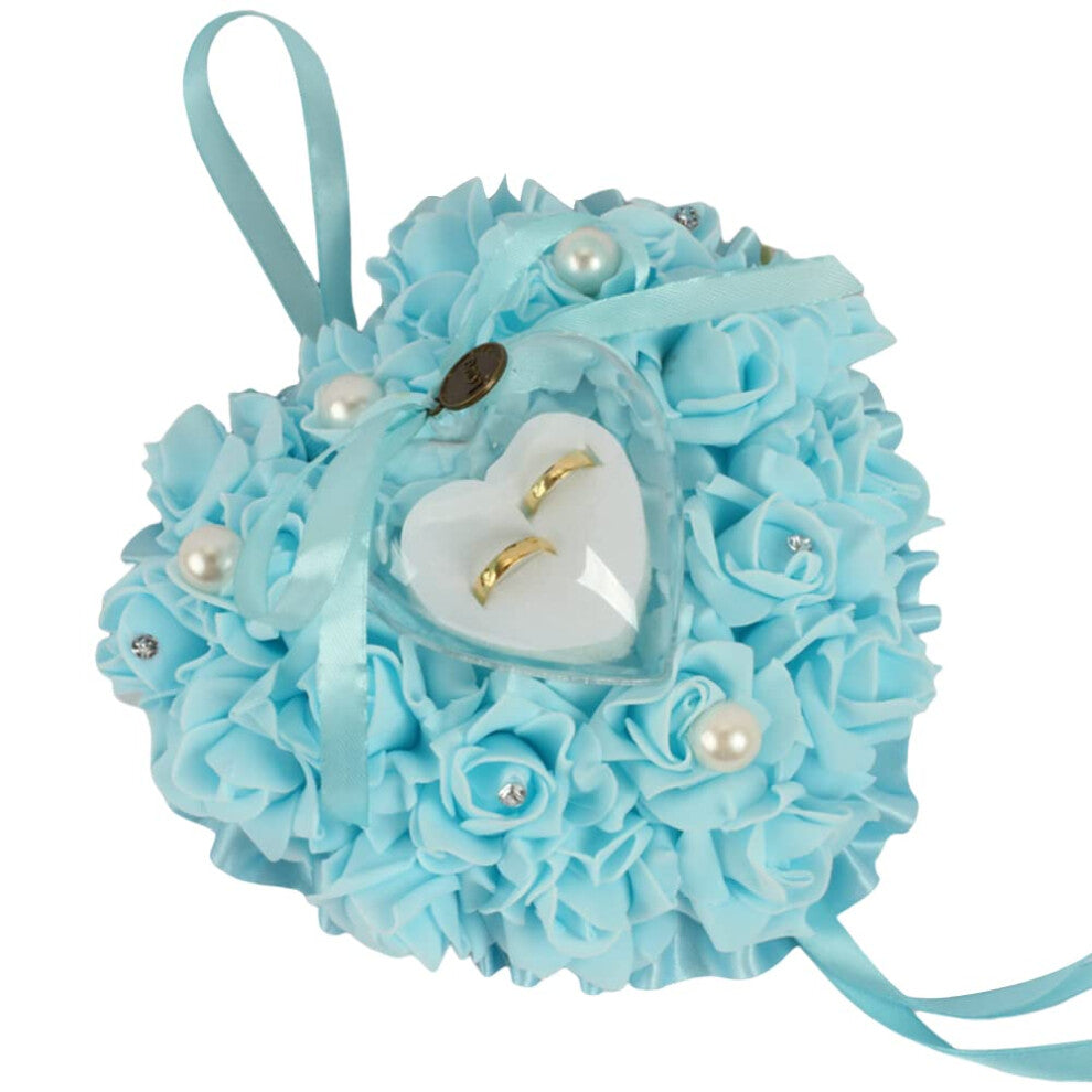 Ring Box Heart Shaped Ring Holder Blue Engagement Ring Box Wedding Ring Cushion