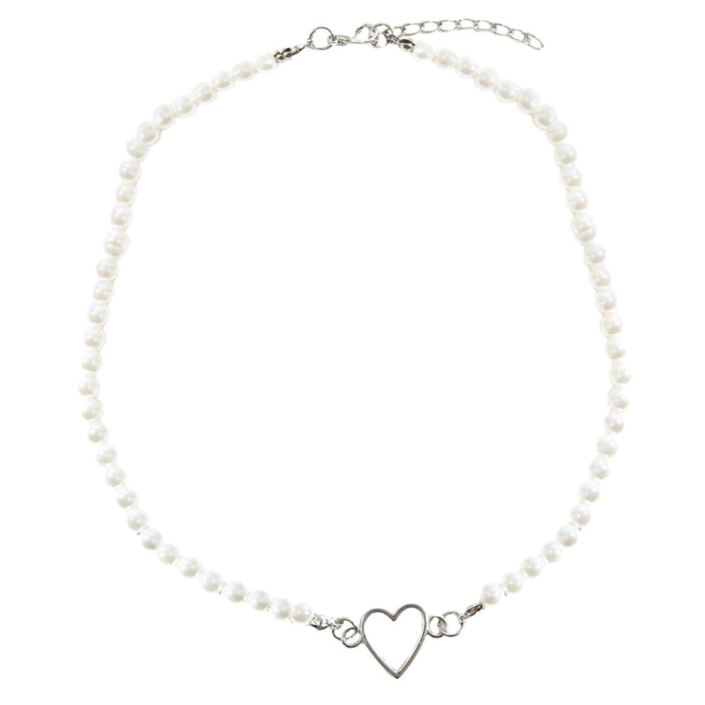 Love Pearl Necklace White Faux Pearl Necklace Collarbone Chain Alloy Necklace For Girls
