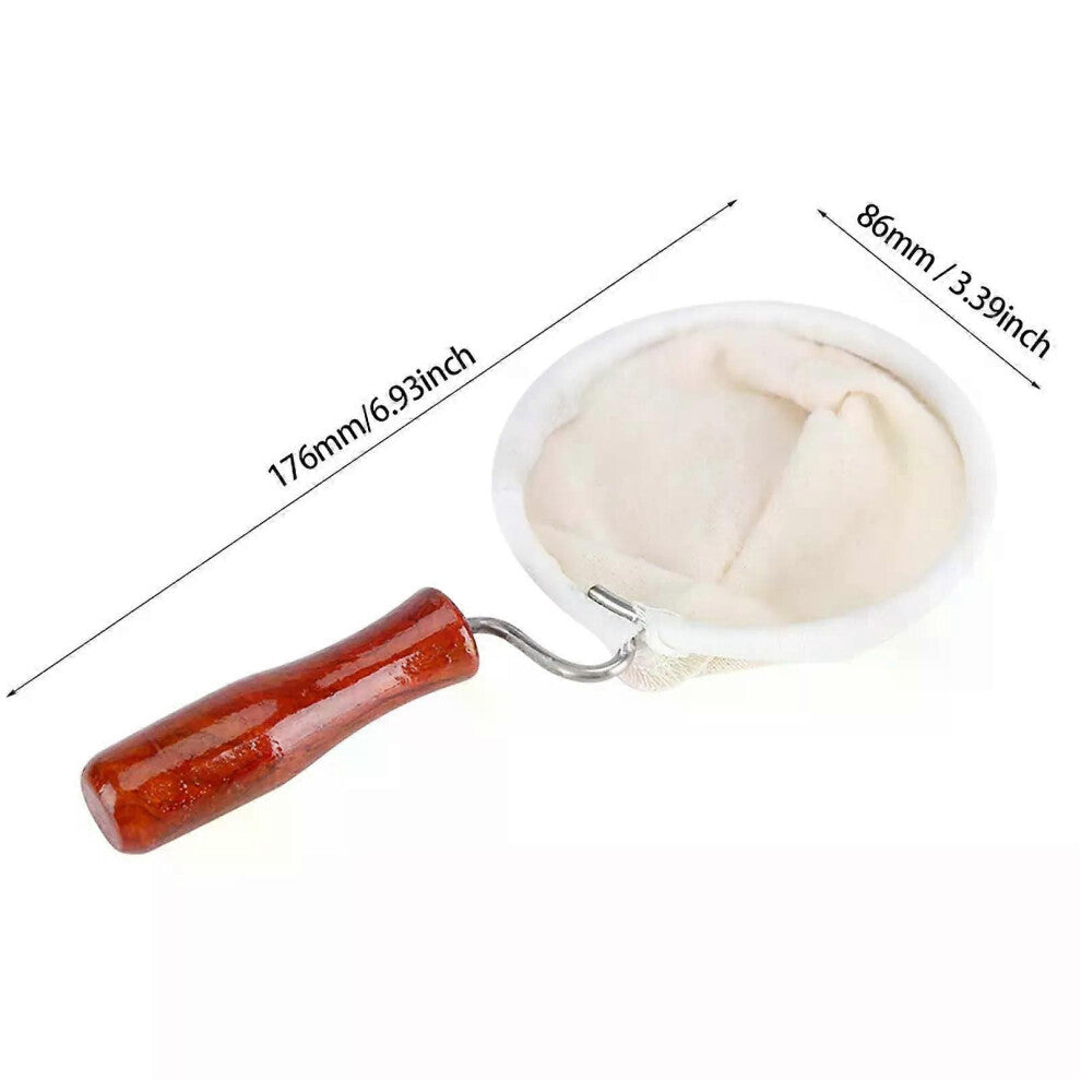 (S) Reusable Flannel Cloth Handmade Coffee Filter Strainer with Wood Handle (Small)