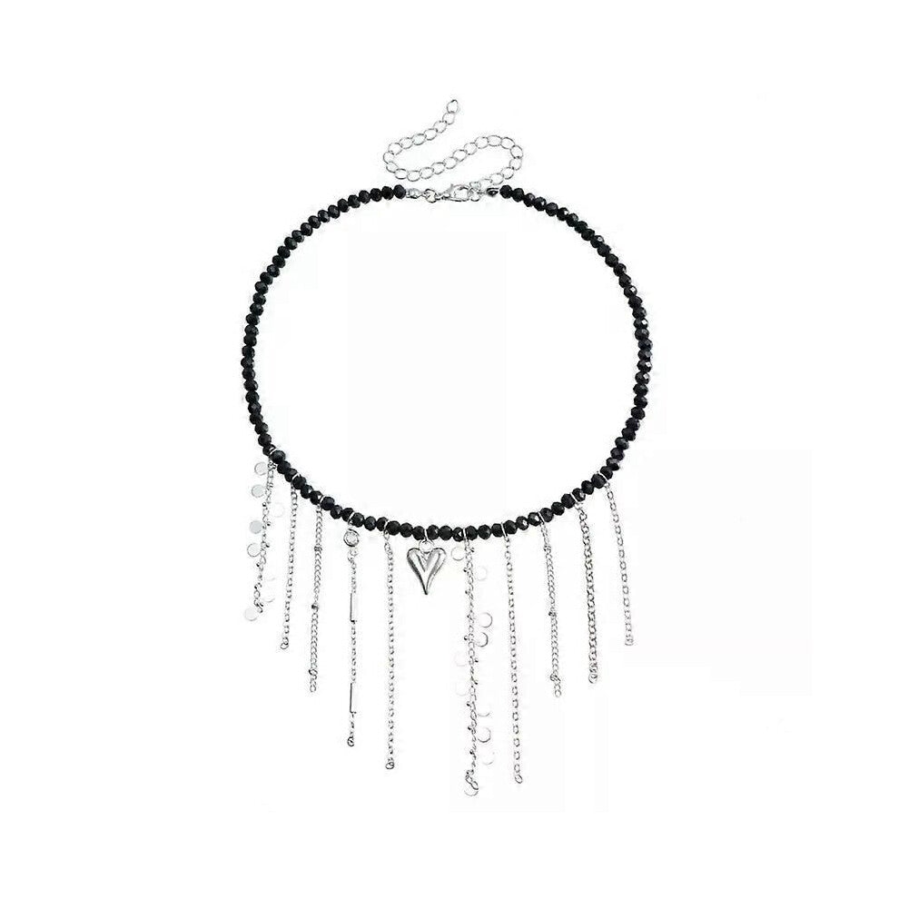 (Black) Creative Goth Moon Heart Tassel Pendant Choker Necklace Women Love Charm Necklace Collares Vintage Clavicle