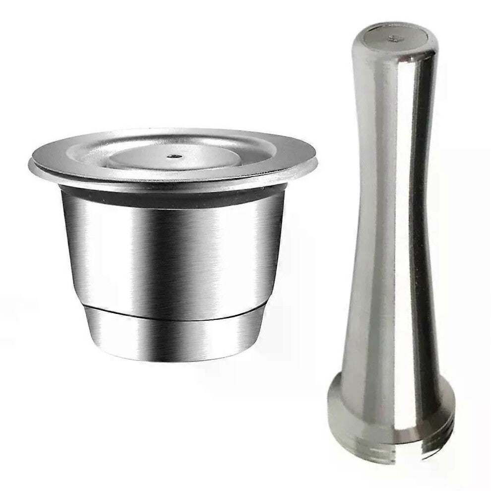 (with Powder Press) Stainless Steel Coffee Capsule Cup with Powder Press for Nespresso Refillable Coffee Maker Filter Coffeeware