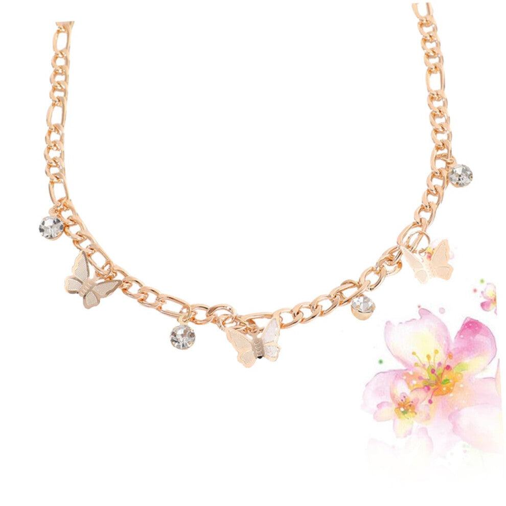 Rhinestone Collarbone Chain Necklace Pendant Gold, 1 Piece, Gold Tone