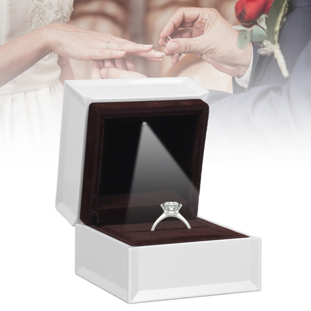 Compact White Ring Box with LED Light for Engagement and Valentines