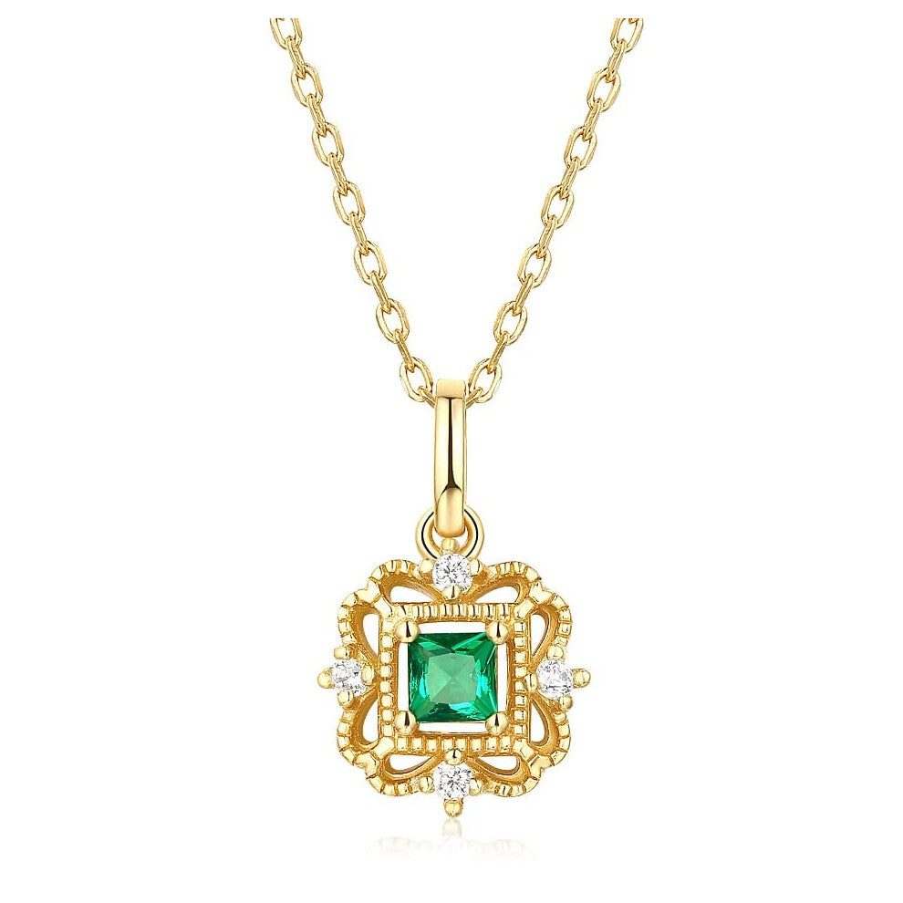 Pendant Necklace For Women, 45 cm Chain, Green Zircon Pendant, Engagement Jewelry, Delicate Zircon Necklace