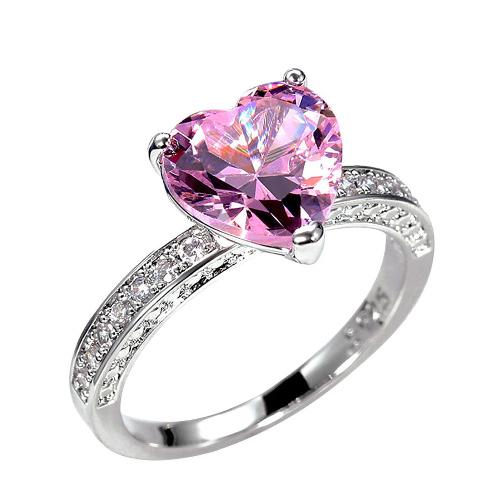 Ring Pink Crystal Zirconia Heart Ring For Teens And Women, Size 8, Engagement Wedding Jewelry