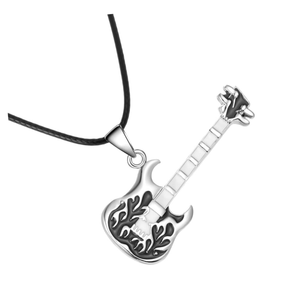 Metal Pendant Necklace Black Stainless Steel Guitar Pendant Collarbone Chain Jewelry