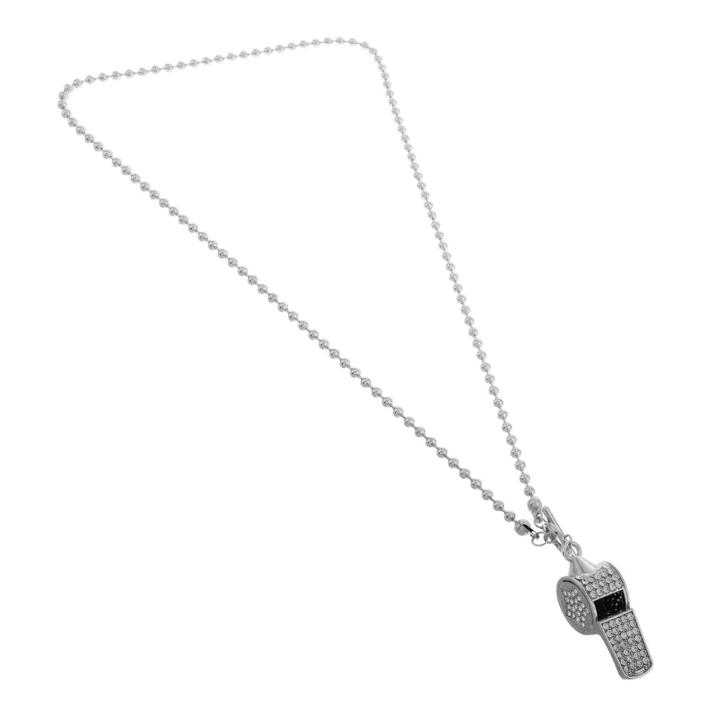 Whistle Necklace Outdoor Decorative Alloy Silver Metal Whistle With Lanyard For Women Party Bling