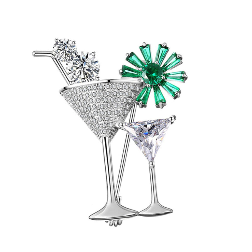 Cocktail Brooch Metal Personalised Jewellery Pin Shaped Cocktail Glass For Weddings And Parties