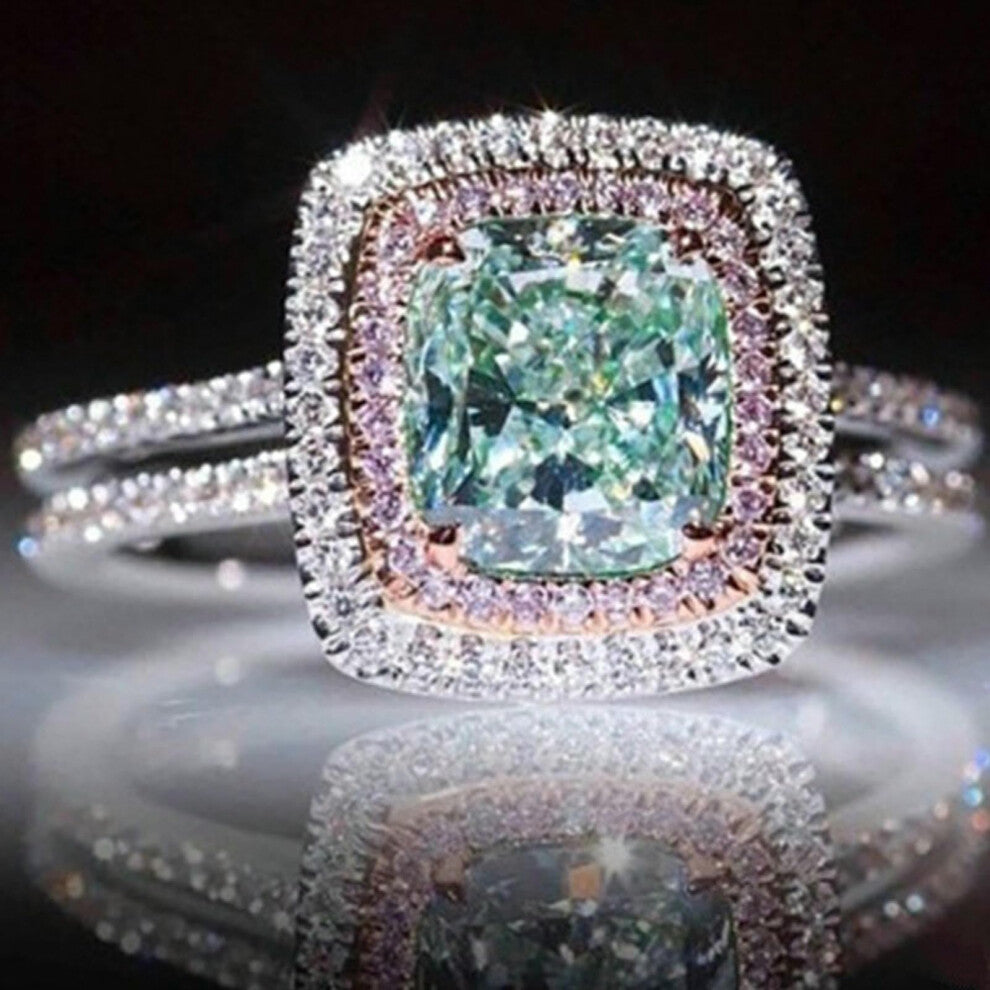 Pink Crystal Zircon Princess Ring Inlaid With Blue Accents Green Color Size 7 Hand Jewellery