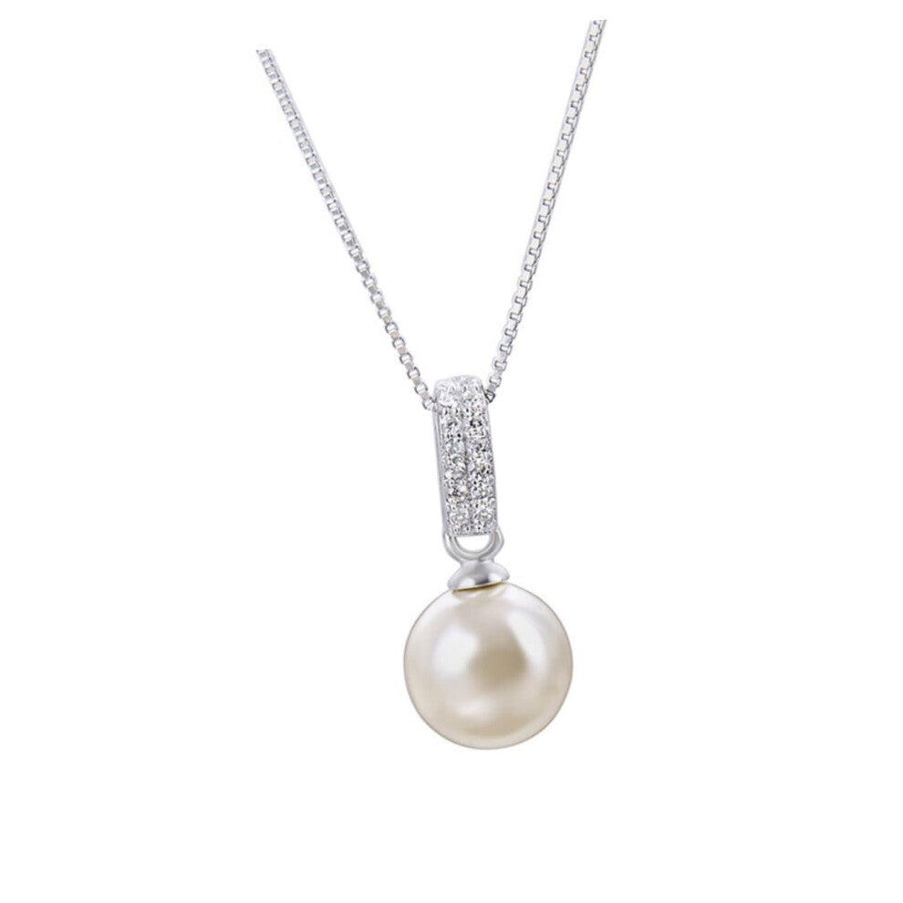 Pearl Pendant For Women Cubic Zirconia Jewellery Silver Medium Size Necklace Chain Included