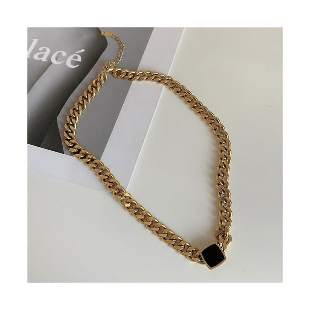 Halsketten Personalized Thick Titanium Steel Necklace Black Square Collarbone Chain Women