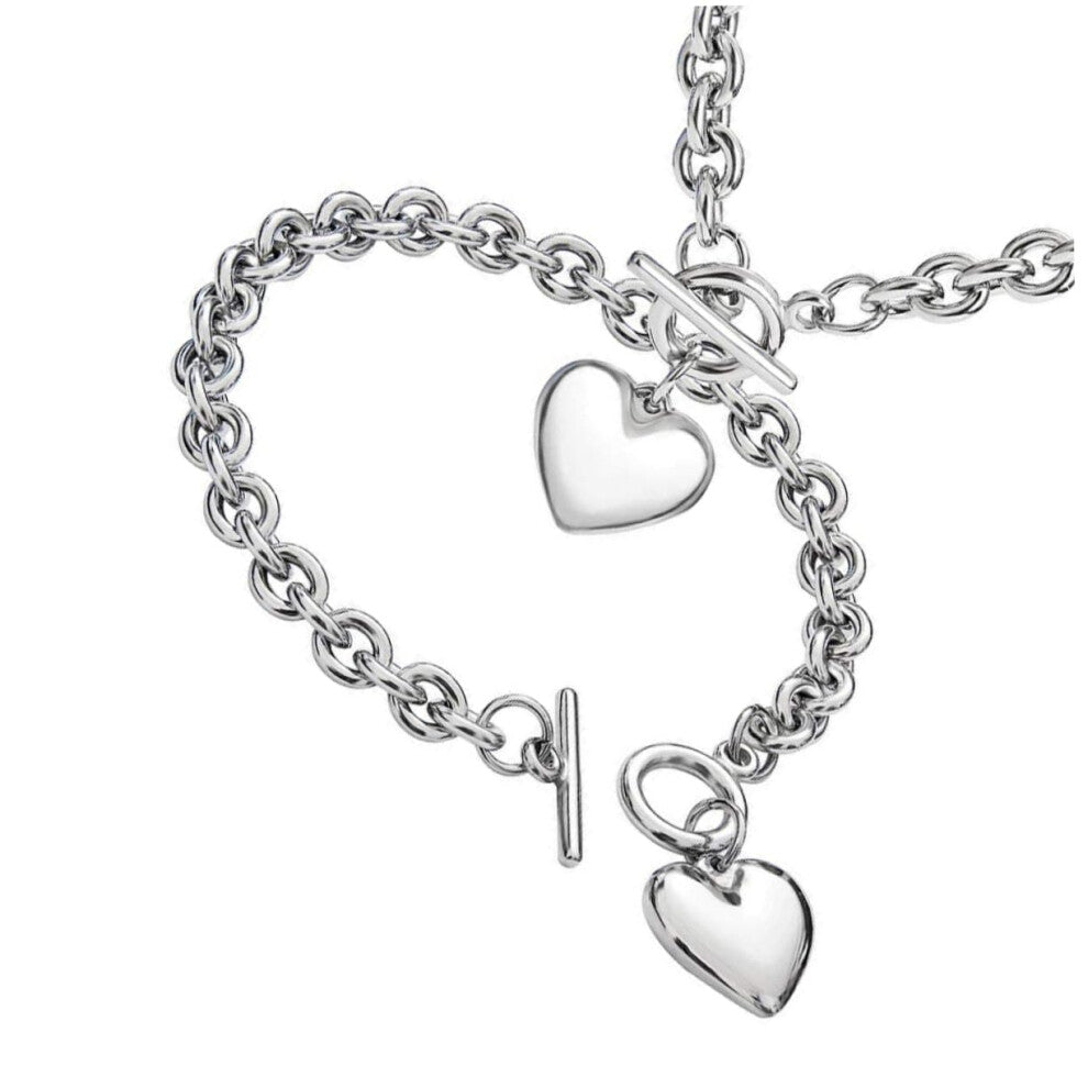 Heart Pendant Jewelry Set Adjustable Collarbone Length Necklace and Bracelet for Women Chic Durable Fashion Jewelry