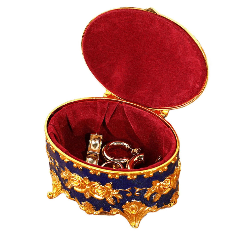 Rose Petal Ring Organiser Retro Oval Jewellery Case Dark Blue Portable Organiser For Brooches Rings Earrings Necklaces