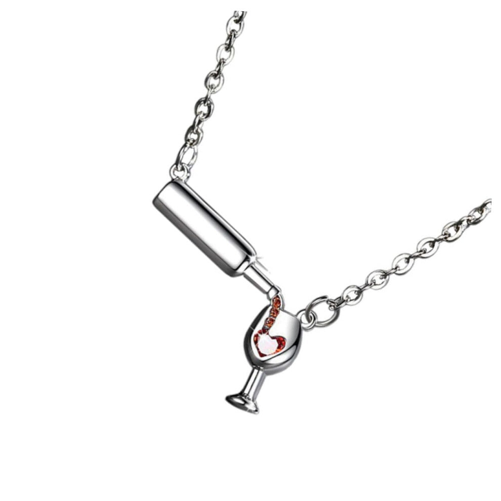 4-Piece Split Heart Pattern Necklace For Women, Flask Beaker Design, Silver Collarbone Chain, Valentines Day