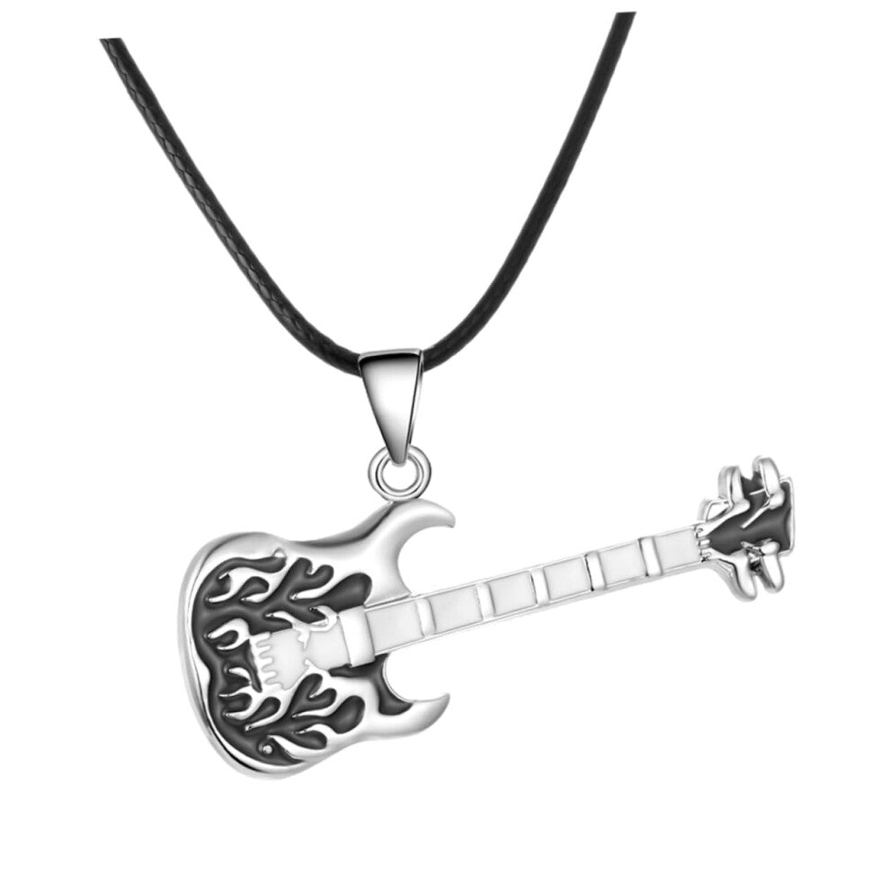 Necklace Guitar Pendant, Black Stainless Steel Collarbone Chain, Metal Pendant Jewelry