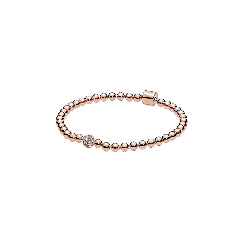 (Rose gold 16CM) DIY basic bead bracelet with white copper silver-plated rose gold beads inlaid, elegant and simple style