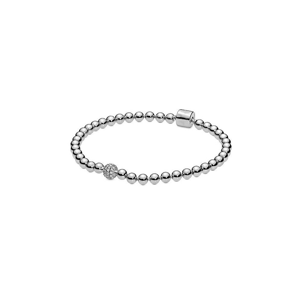 (Silver 20CM) DIY basic bead bracelet with white copper silver-plated rose gold beads inlaid, elegant and simple style