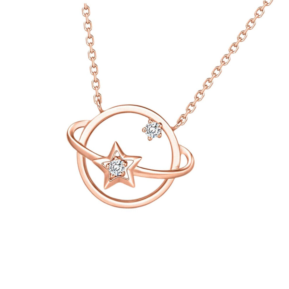 Necklace S925 Sterling Silver Moon Pendant, Crystal Charm, Planet Charm, Link Chain, Women's Collarbone Necklace