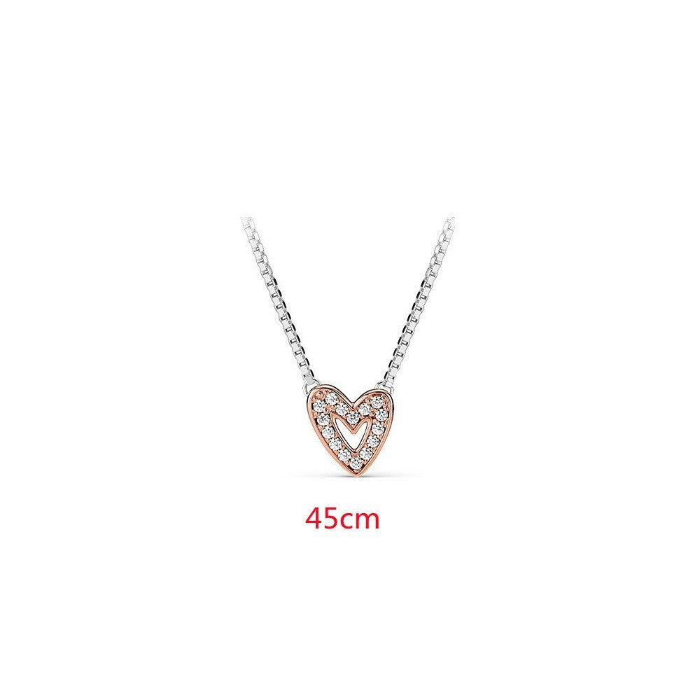 (23, White copper) Silver-plated white copper necklace, heart-shaped snowflake pear-shaped necklace, new best-selling collarbone chain