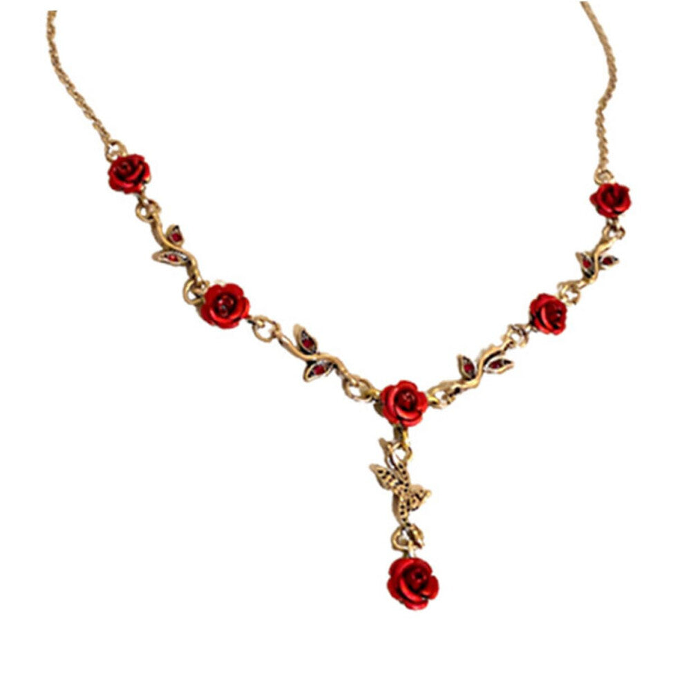 Rose Choker Necklace With Crystal Rhinestones, Rose Flower Pendant, Collarbone Chain Necklace, Women's Jewelry