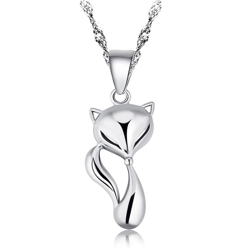 Sterling Silver 925 Necklace Fox Pendant 45-50 Cm Adjustable Link Chain Choker Wedding Engagement Jewelry