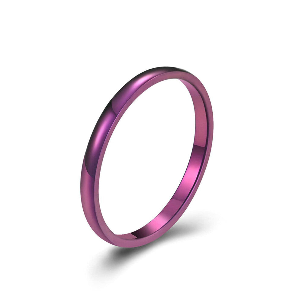 Wedding Rings Stainless Steel Women Simple Thin Stacking Ring 2mm Purple Size 57 (18.1mm) Engagement