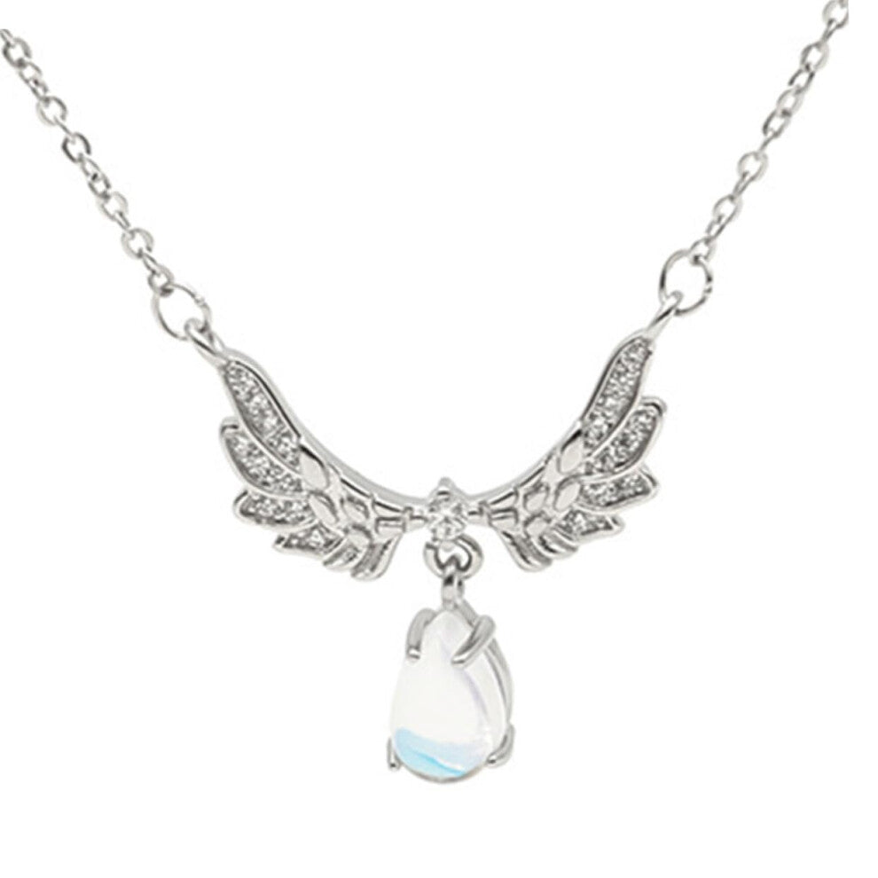 Wings Necklace With Moonstone Pendant Delicate Collarbone Chain For Women Elegant Wedding Jewelry
