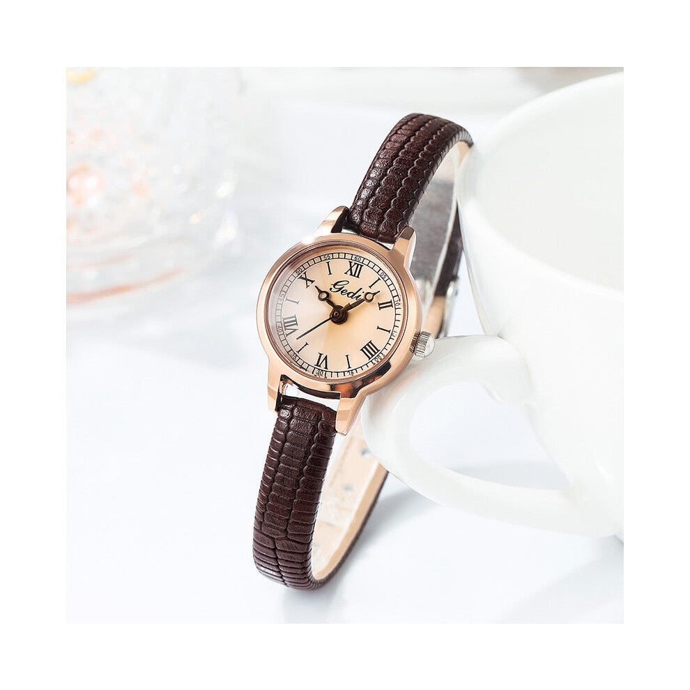 Women Leather Strap Watch Roman Numeral Dial 20Mm Elegant Timepiece Coffee Watches