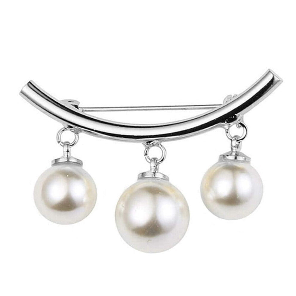 Brooch Pin Faux Pearl Dangle, Cardigan Shawl Clip, Women's Jewelry Gift, Silver Metal