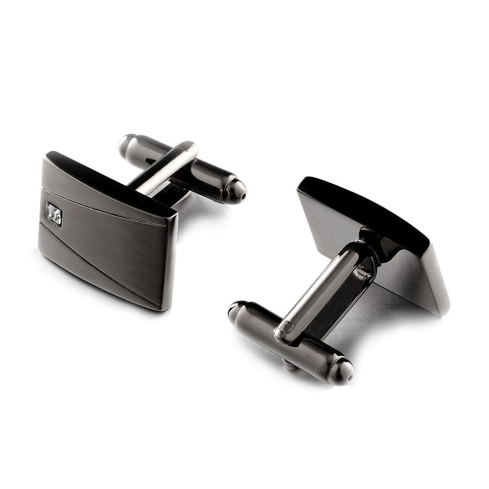 Men's Cufflinks and Tie Clip Set for Formal Business and Wedding Noir 14x19mm