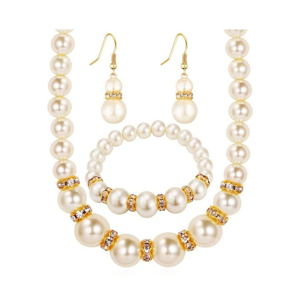 Elegant Round ABS Imitation Pearls Jewelry Set 3-Piece Necklace Earrings Bracelet Acrylic For Women Wedding Engagement