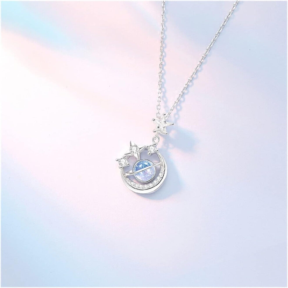 Galaxy Pendant Necklace 925 Sterling Silver Light Luxury Collarbone Chain Jewelry For Women