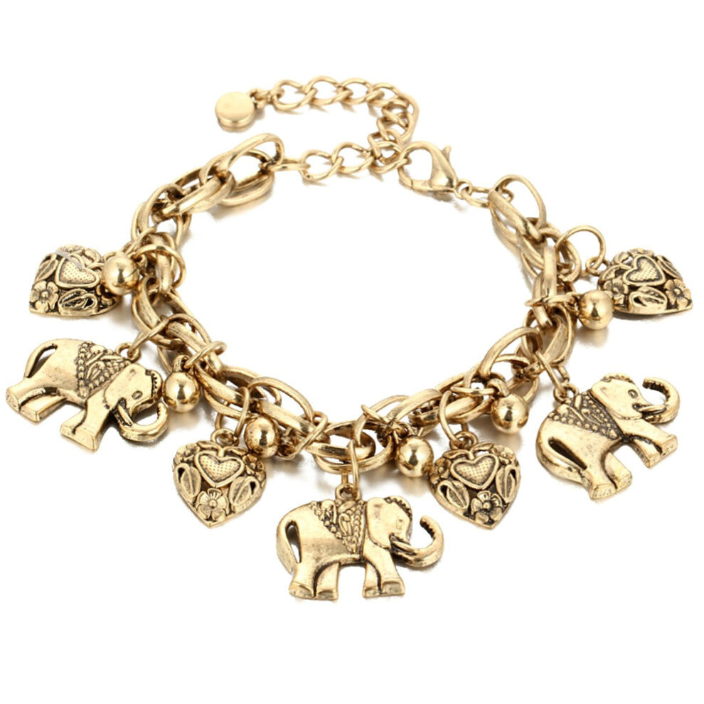 Jewellery Anklet Elephant Flower Heart Charms Gold-Plated Anklet Women's Foot Chain 24 cm Length