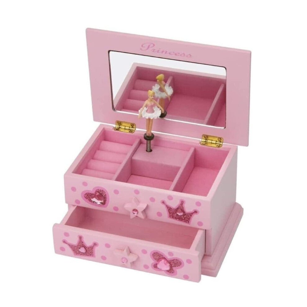 Musical Box Wooden Pink Princess Jewellery Box Ballerina Style For Girls Birthday Gift 16.5x11.5x9cm