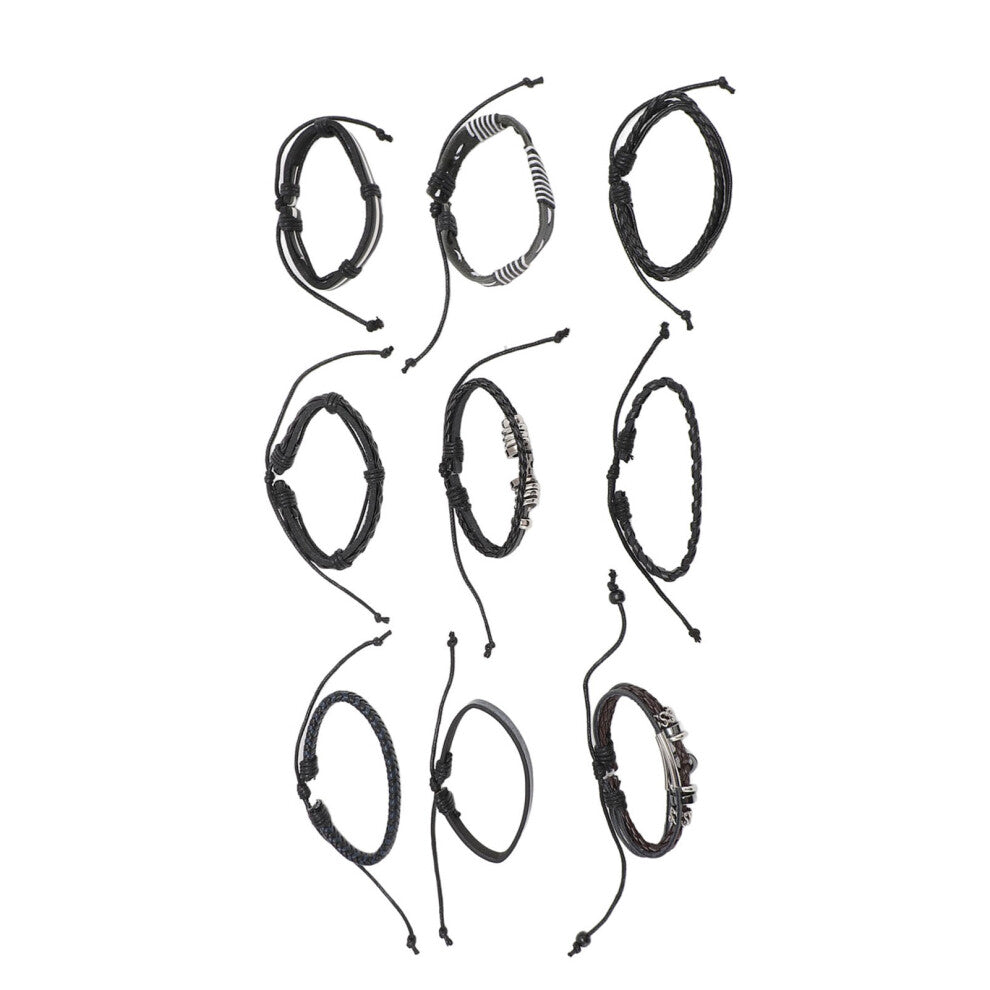 9pcs Braided PU Leather Bracelets Men Women Vintage Multi Layer Cuff Wraps