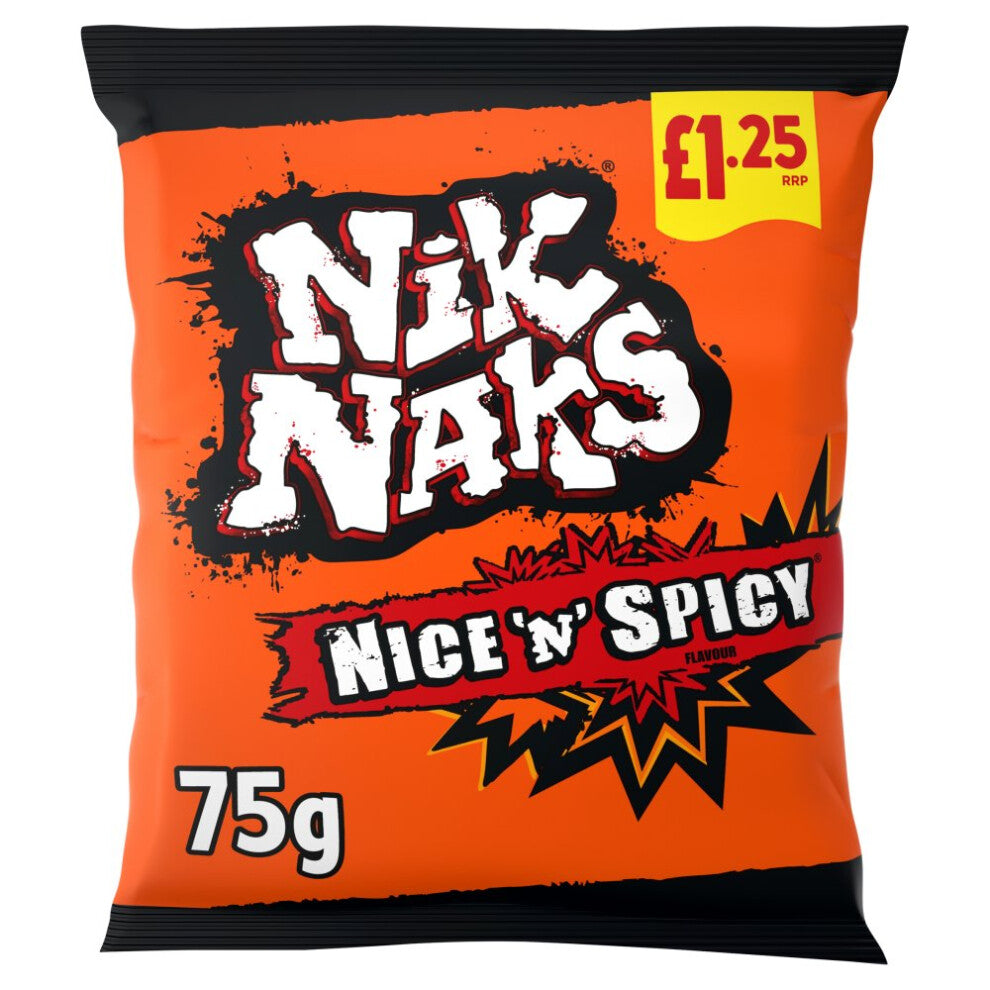 Nik Naks Nice 'N' Spicy Crisps 75g (Pack of 6) Tasty Treat