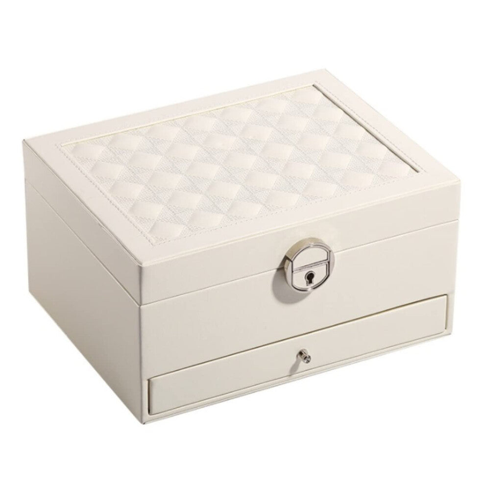 Earring Storage Box Lockable Jewellery Box Large Earring Case With Mirrored Drawers White 22.5x18x11.8 Cm