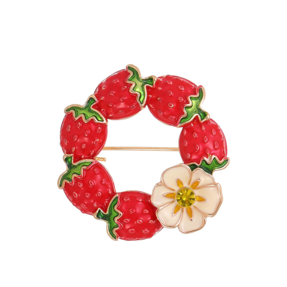 Brooch Red Round Garland Fruit Flower Pin For Women Cardigan And Jacket 1 Piece