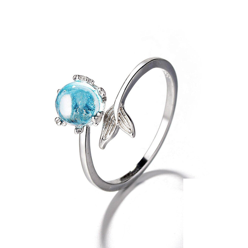 Moonstone Rings Sterling Silver 925 Mermaid Bubbles Adjustable Size Women Charm Jewelry Gift
