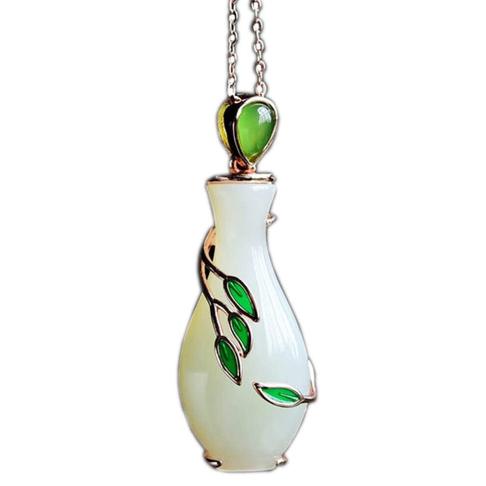 Guanyin Necklace Natural Jade Pendant Vase Willow Twig Design Chinese Women's Fashion Jewelry 607