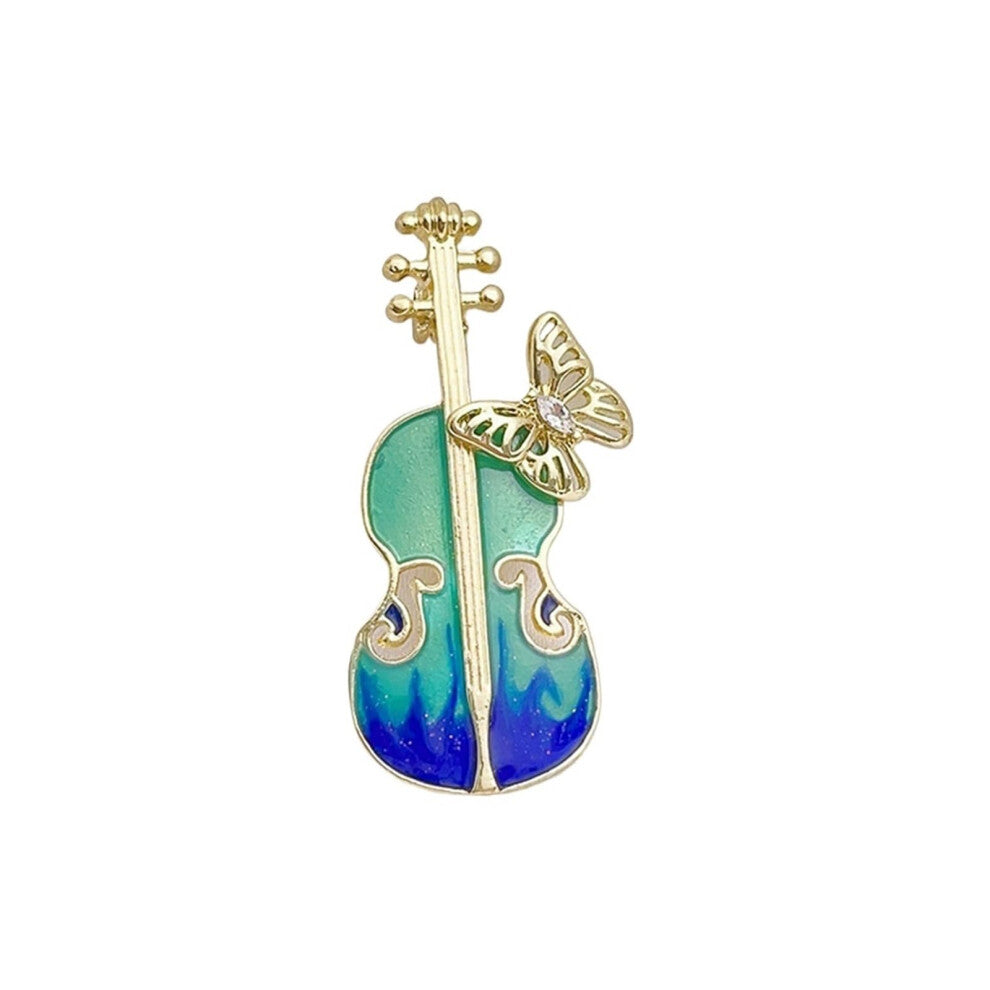 Blue Violin Brooch Alloy Rhinestone Pins For Women - Wedding Banquet Dress Accessory, Music Jewellery Gift, Model A