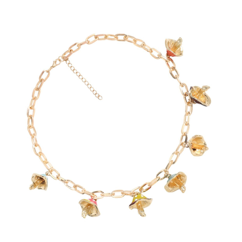 Necklace With Mushroom Pendant For Women, Collarbone Chain, High-Quality Metal, No Gemstone, For Special Occasions