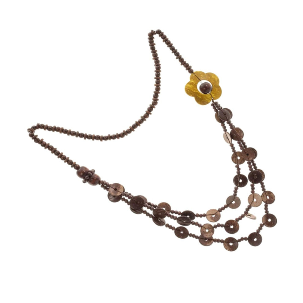 Coconut Shell Hand-knotted Wooden Beads Necklace Retro Style Ethnic Long Chain Colourful Vintage Beach Jewellery