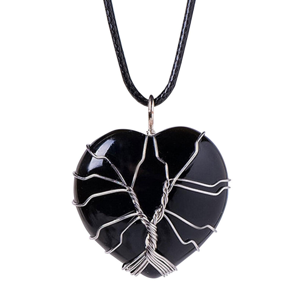 Crystal Necklace Pendant Heart Crystal Necklace Love Heart Stone Pendant Black Valentine's Day Jewellery