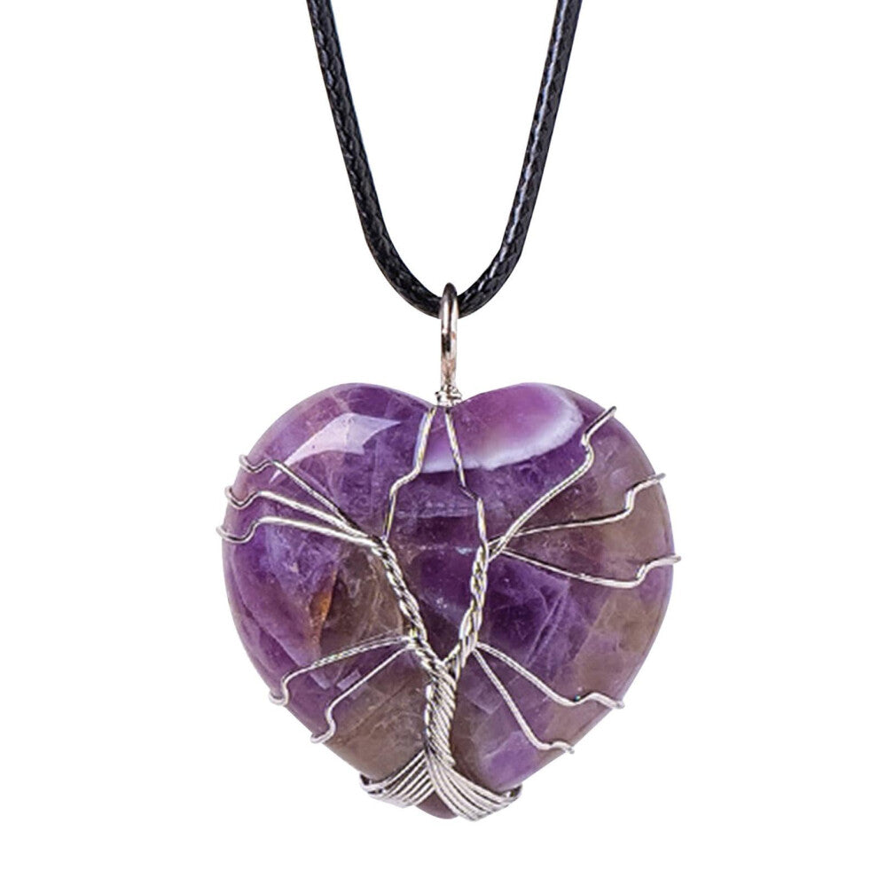 Crystal Heart Pendant Purple Crystal Necklace Love Heart Stone Pendant Valentine's Jewellery Energy Pendant For Women