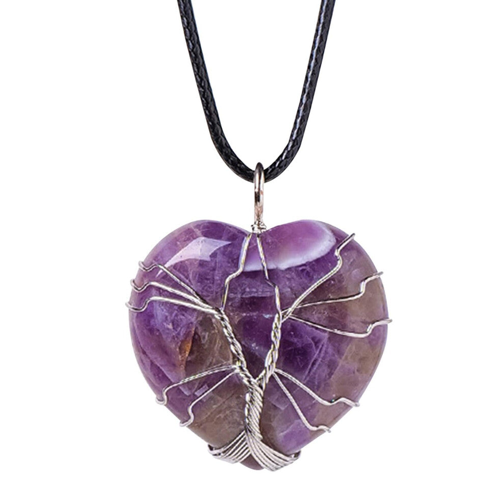 Crystal Necklace Pendant Purple Heart Gemstone, Natural Heart Crystal Pendant For Women, Valentine's Jewellery
