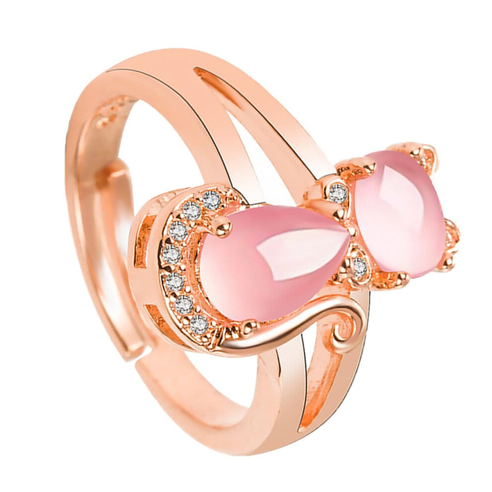 Cat Ring With Pink Zirconia Adjustable Ring For Women Pet Lover Jewelry For Special Occasions