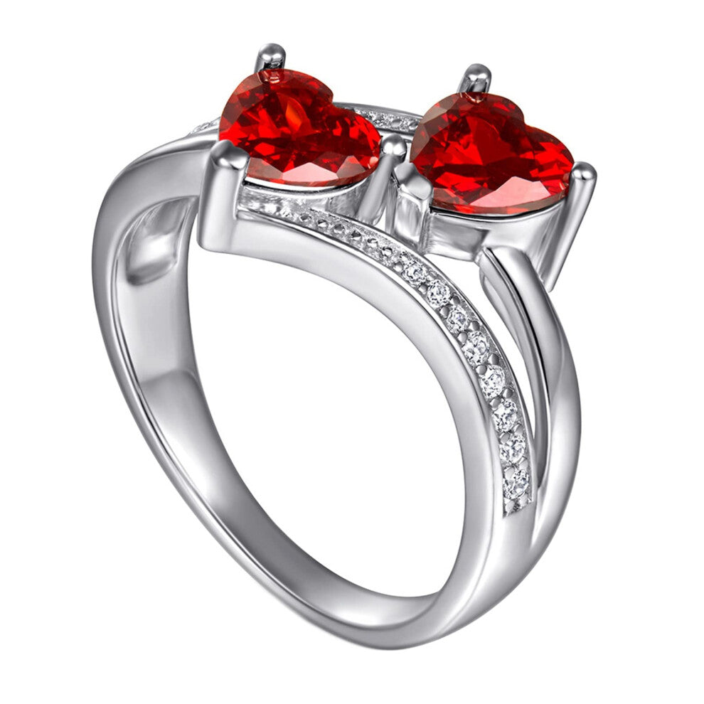 Classic Women's Ring 925 Sterling Silver Heart Cubic Zirconia Engagement Ring, Valentine Gift, Size 57